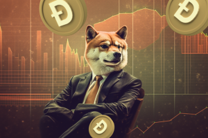 O pensativo Doge em traje elegante pondera sobre o futuro brilhante da Dogecoin, enquanto a Pullix (PLX) agita o cenário cripto. #CryptoPonderings #PullixRevolution